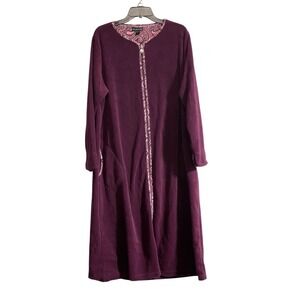 Miss Elaine Fleece Long Sleeve Midi Zip Up Burgundy Robe House Coat Sz XL